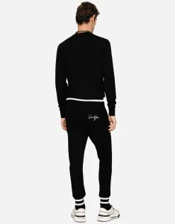 Wool jogging pants with embroidery