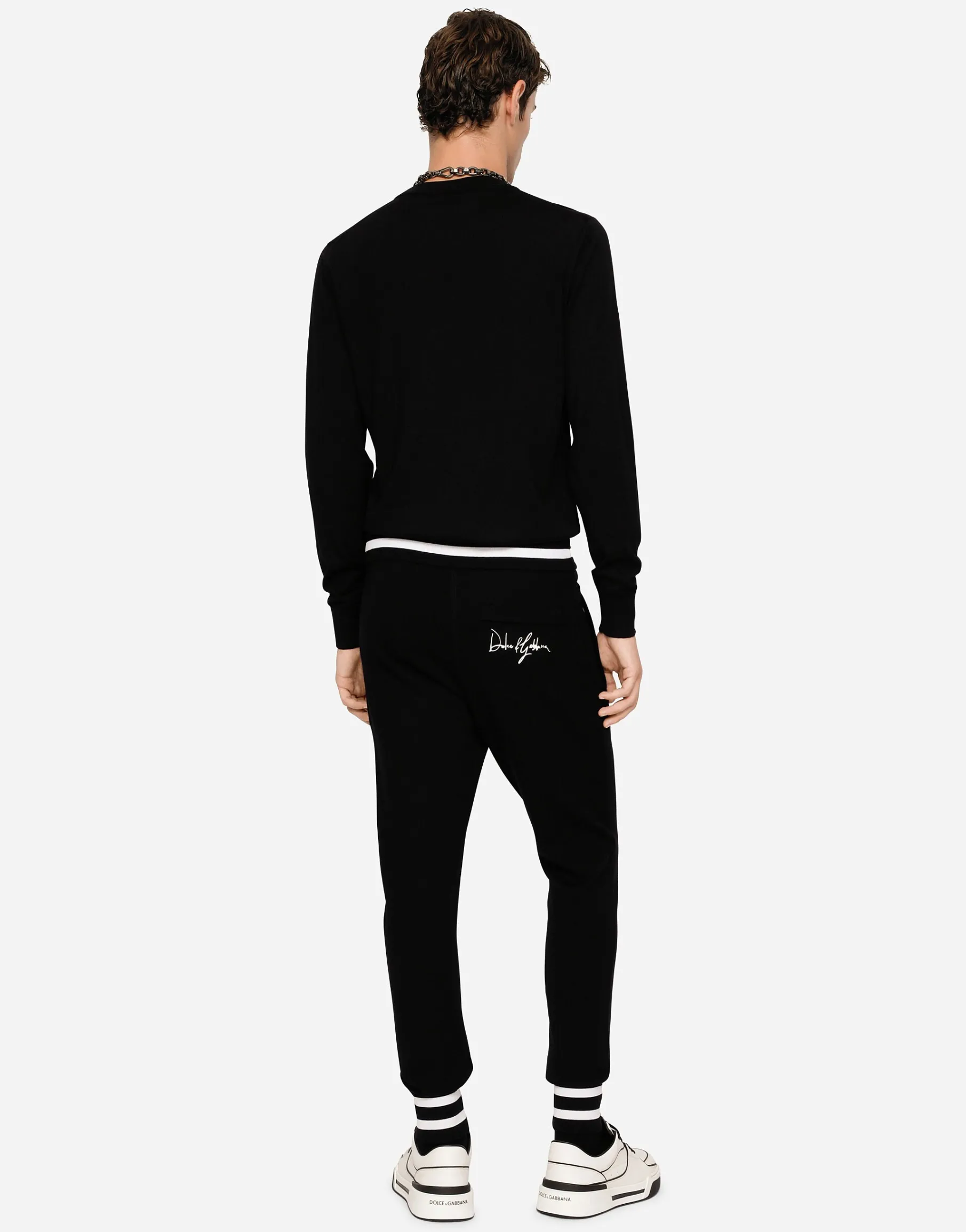 Wool jogging pants with embroidery