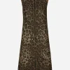 Wool midi dress with jacquard leopard design