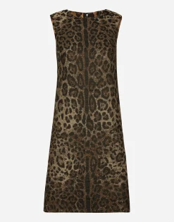 Wool midi dress with jacquard leopard design