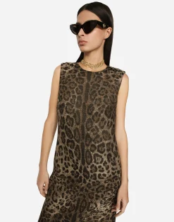 Wool midi dress with jacquard leopard design