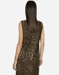 Wool midi dress with jacquard leopard design
