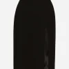 Wool midi pencil skirt with satin waistband