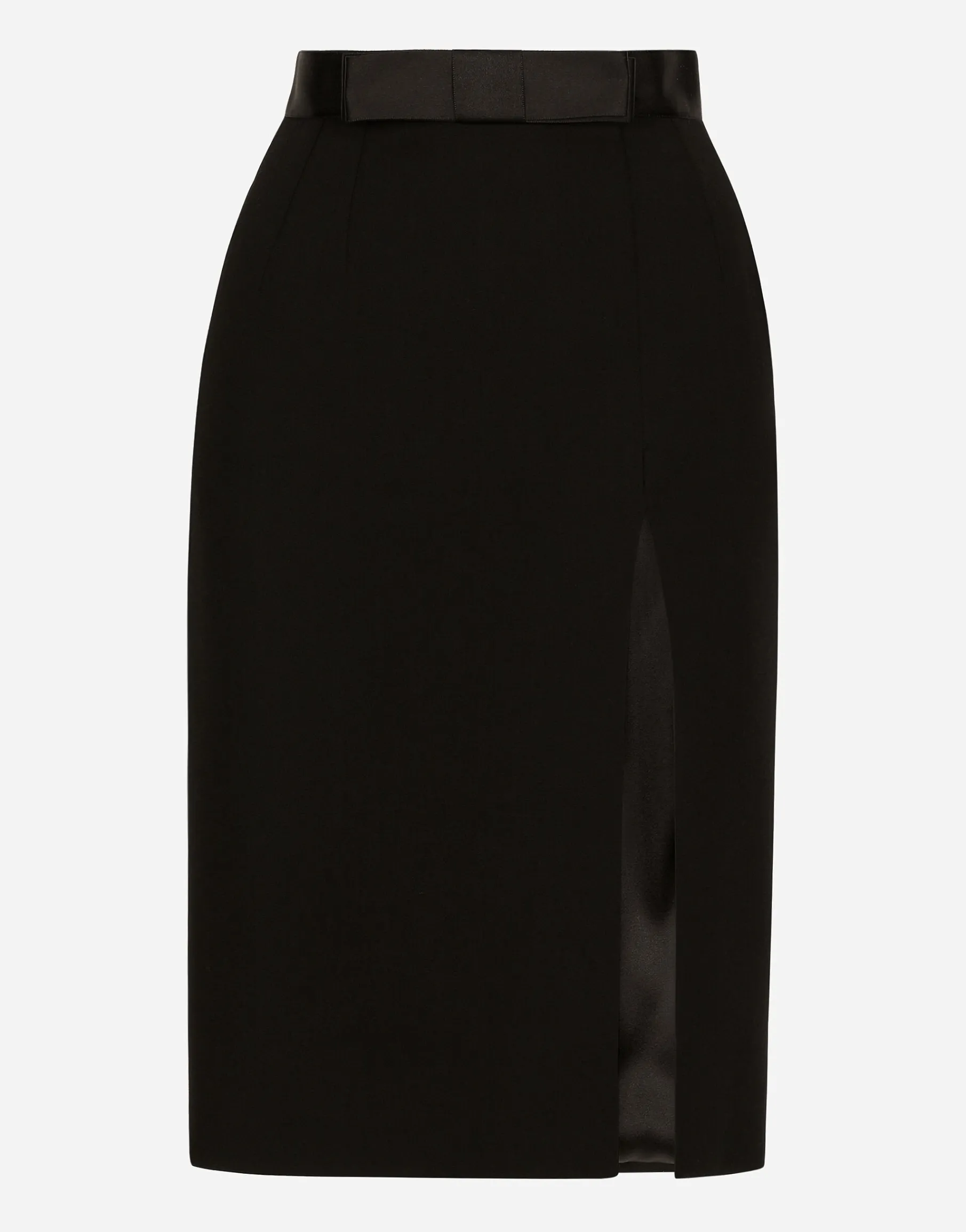 Wool midi pencil skirt with satin waistband