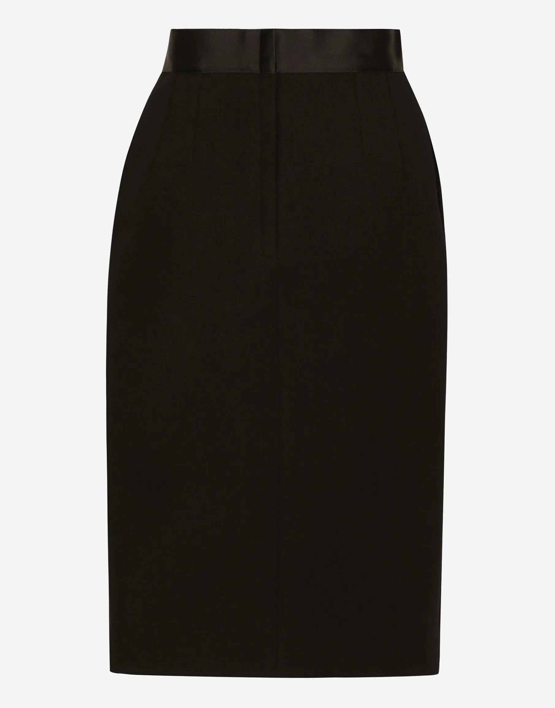 Wool midi pencil skirt with satin waistband