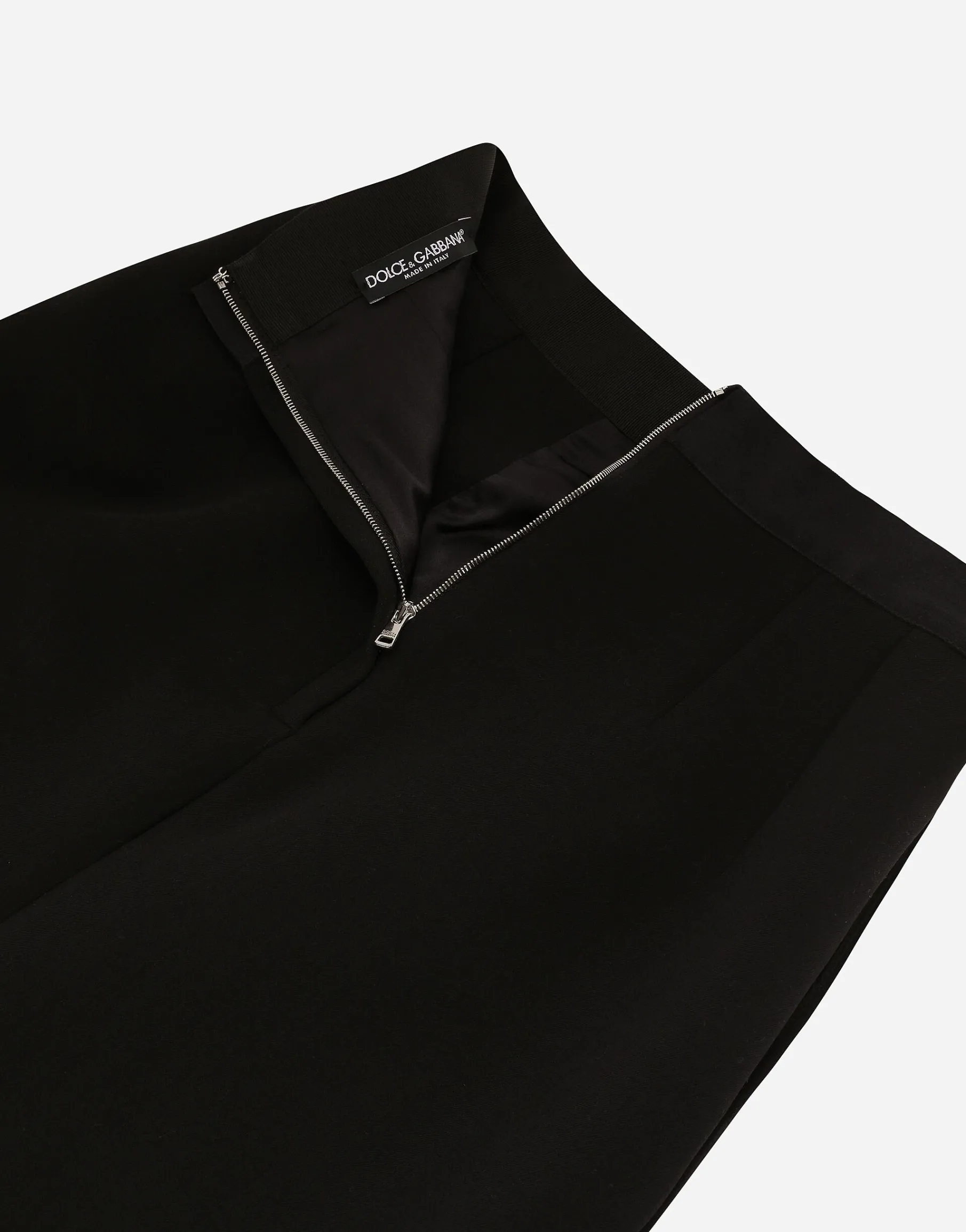 Wool midi pencil skirt with satin waistband