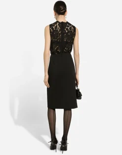 Wool midi pencil skirt with front slit
