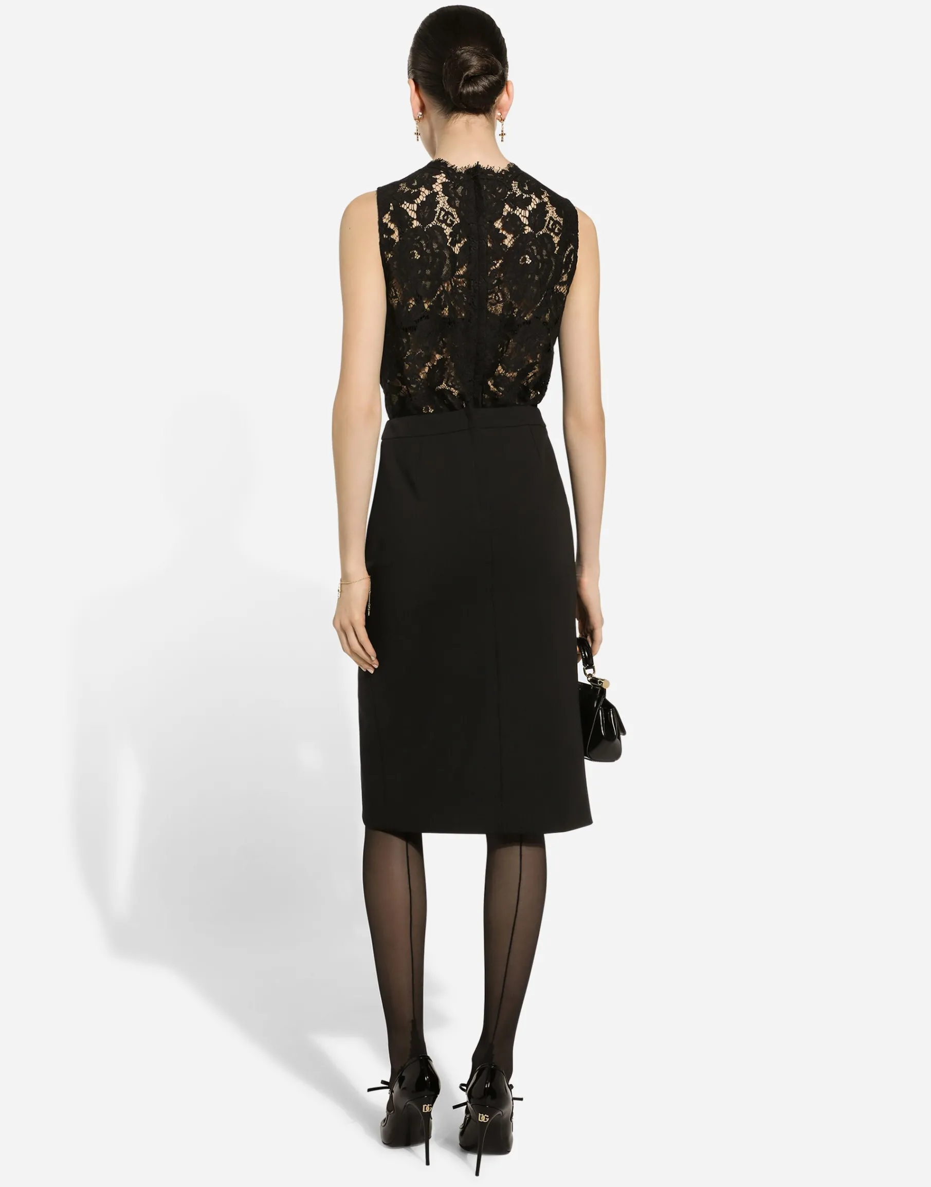 Wool midi pencil skirt with front slit