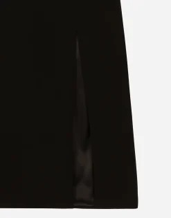 Wool midi pencil skirt with satin waistband