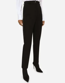 Wool pants with duchesse tuxedo band