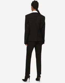 Wool pants with duchesse tuxedo band