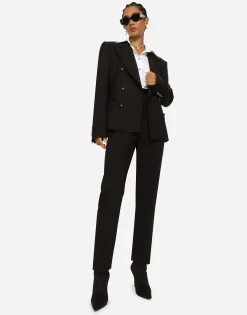 Wool pants with duchesse tuxedo band