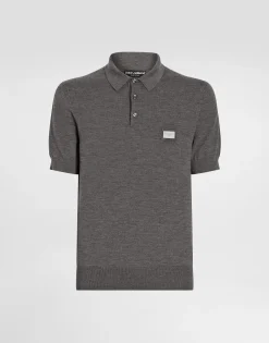 Wool polo-shirt with branded tag