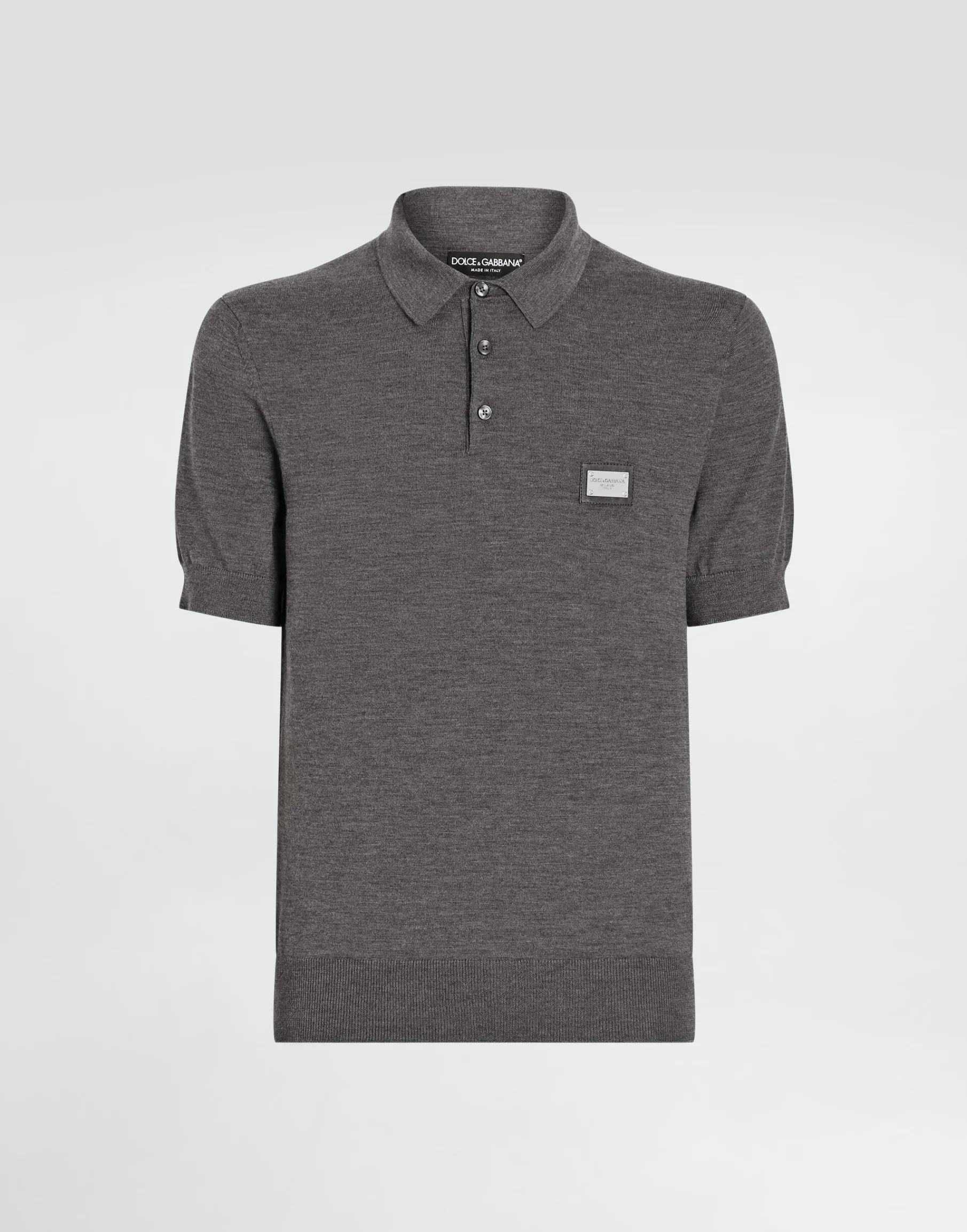 Wool polo-shirt with branded tag
