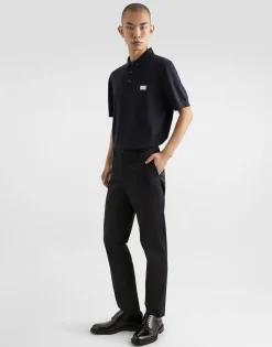 Wool polo-shirt with branded tag