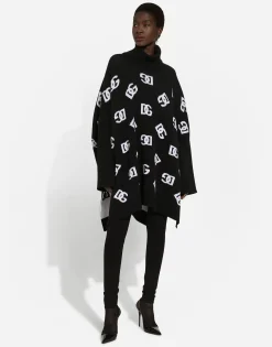 Wool poncho with jacquard DG logo