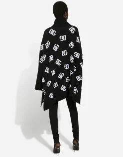 Wool poncho with jacquard DG logo