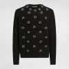 Wool round-neck sweater with embroidery and bejeweled buttons
