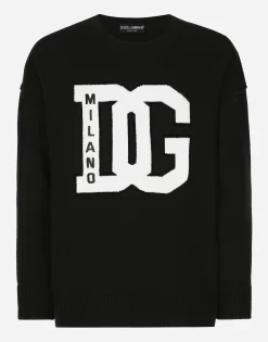 Wool round-neck sweater with DG inlay