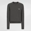 Wool round-neck sweater with branded tag