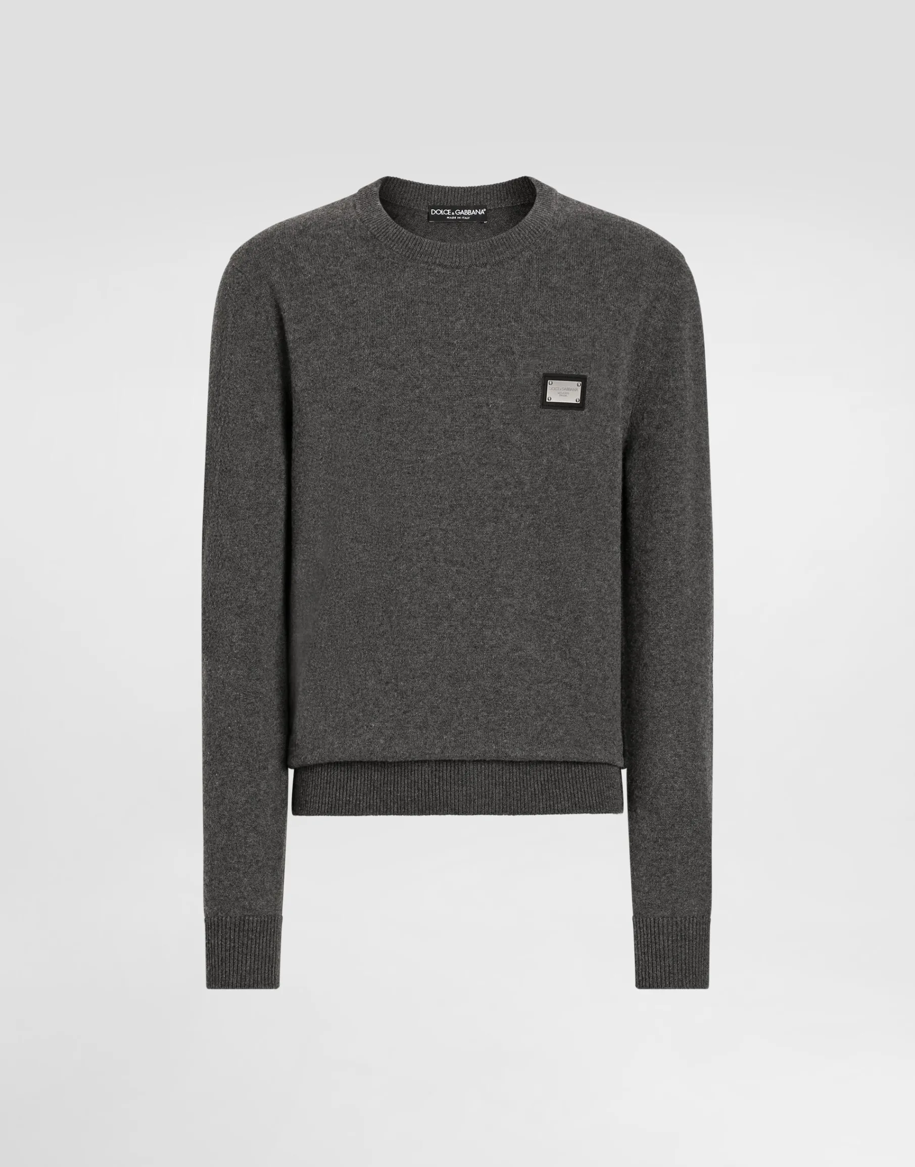 Wool round-neck sweater with branded tag
