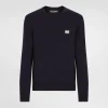 Wool round-neck sweater with branded tag
