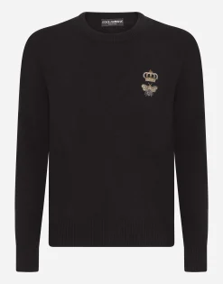Wool round-neck sweater with embroidery