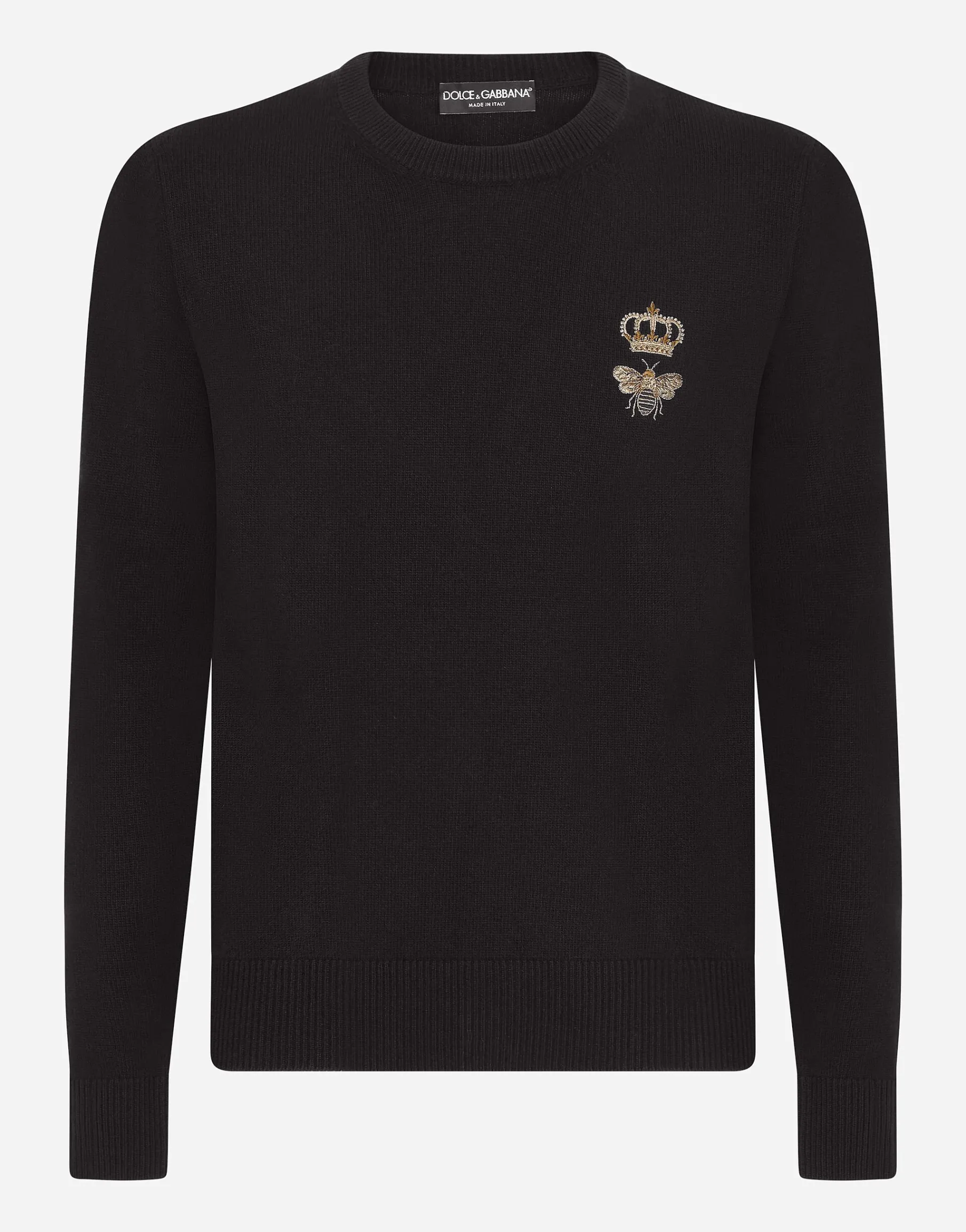Wool round-neck sweater with embroidery