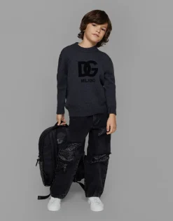 Wool round-neck sweater with flocked DG logo