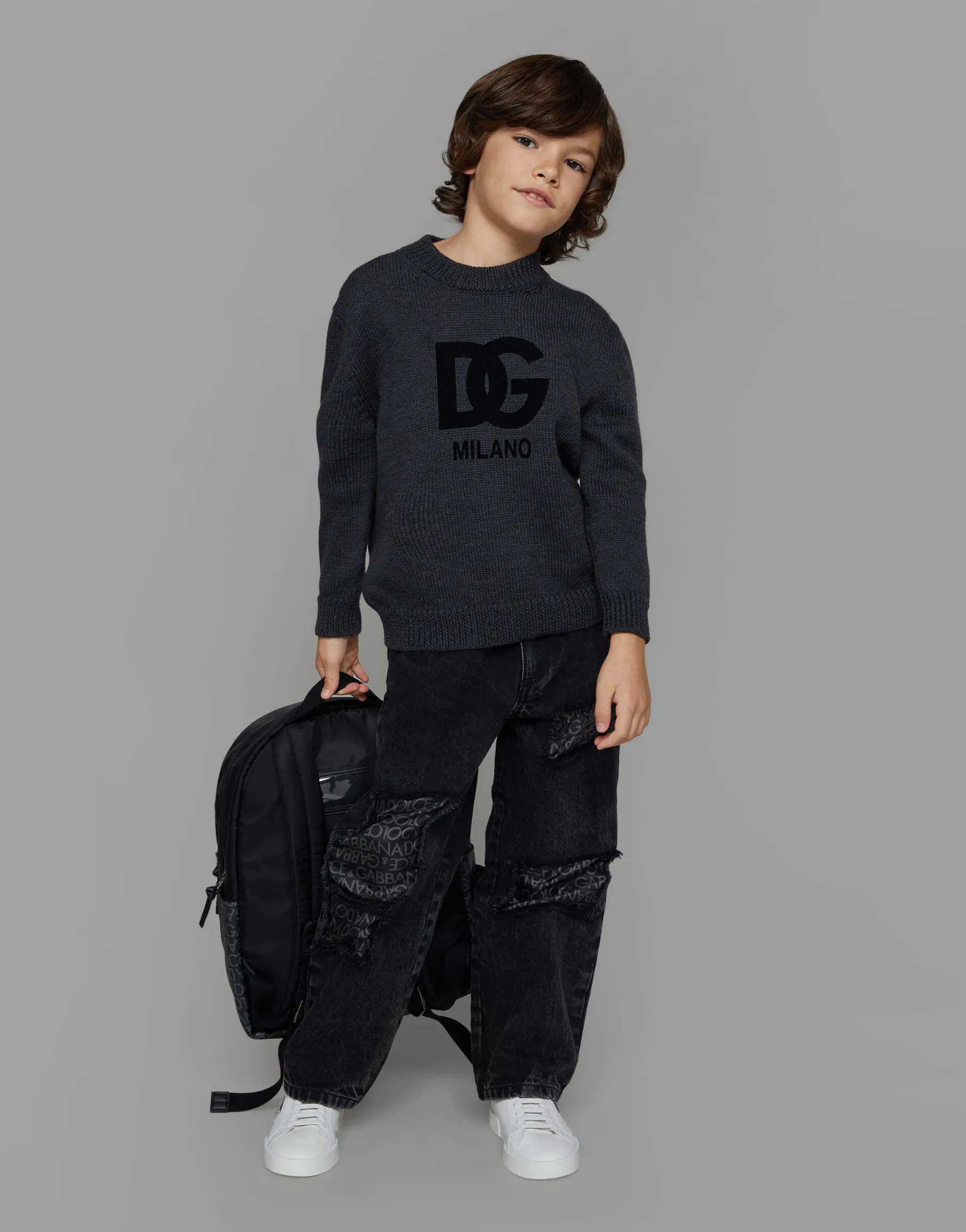 Wool round-neck sweater with flocked DG logo