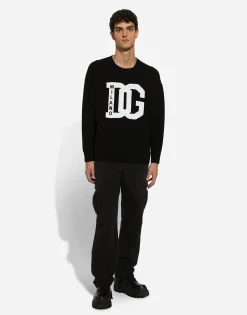 Wool round-neck sweater with DG inlay