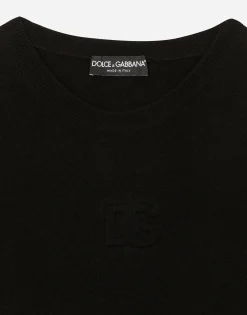 Wool round-neck sweater with raised DG logo
