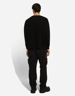 Wool round-neck sweater with DG inlay