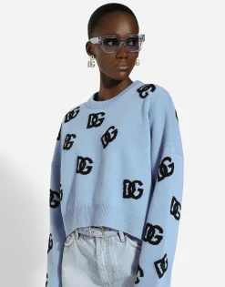 Wool round-neck sweater with DG logo inlay
