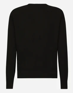 Wool round-neck sweater with raised DG logo