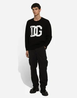 Wool round-neck sweater with DG inlay