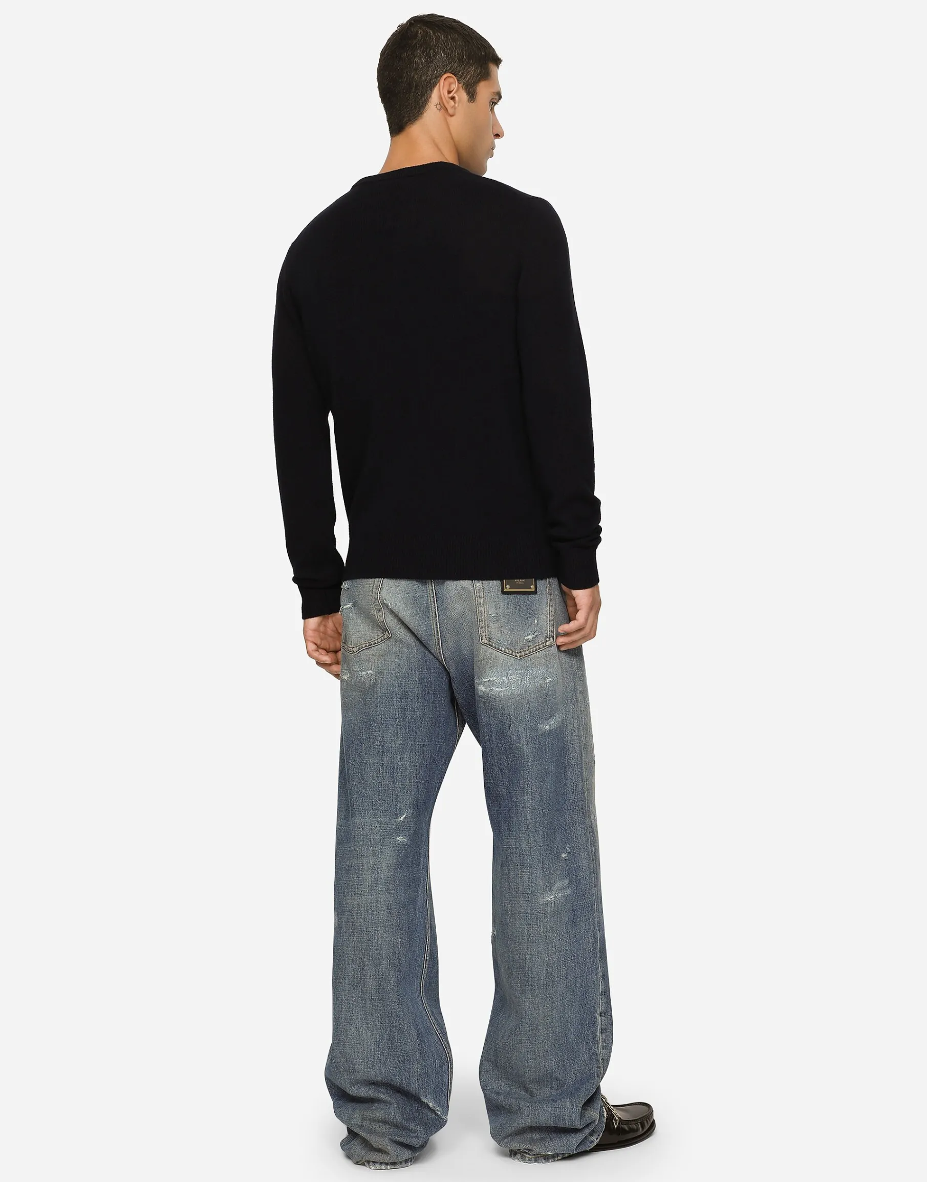 Wool round-neck sweater with embroidery