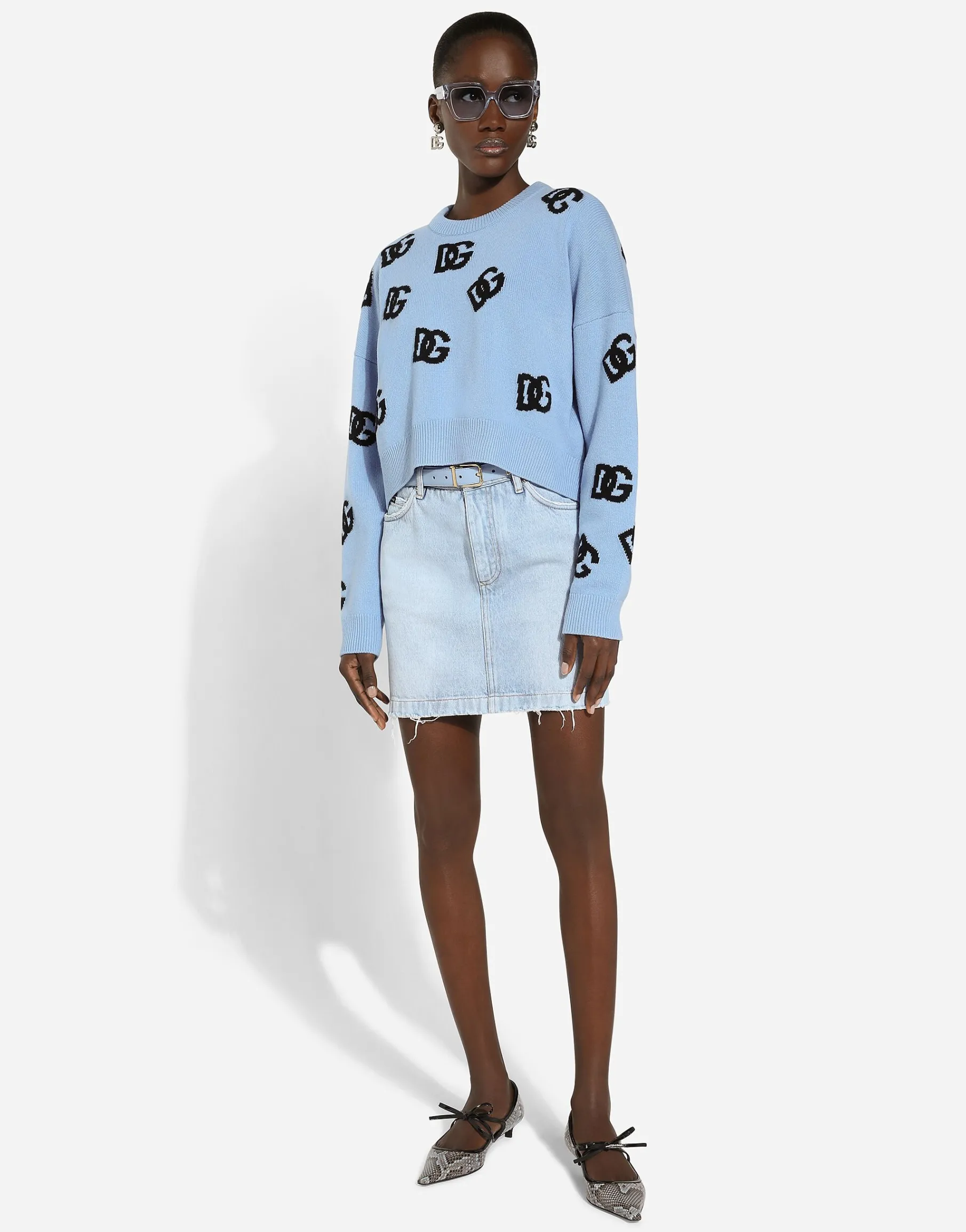 Wool round-neck sweater with DG logo inlay