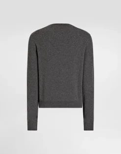 Wool round-neck sweater with branded tag