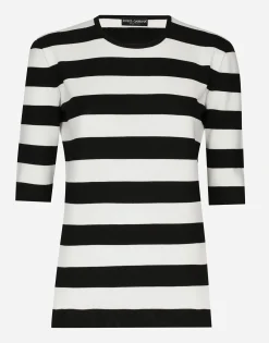 Wool sweater in inlaid stripes