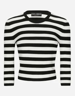 Wool sweater in inlaid stripes