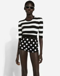 Wool sweater in inlaid stripes