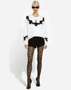 Wool sweater with DG logo and lace inserts