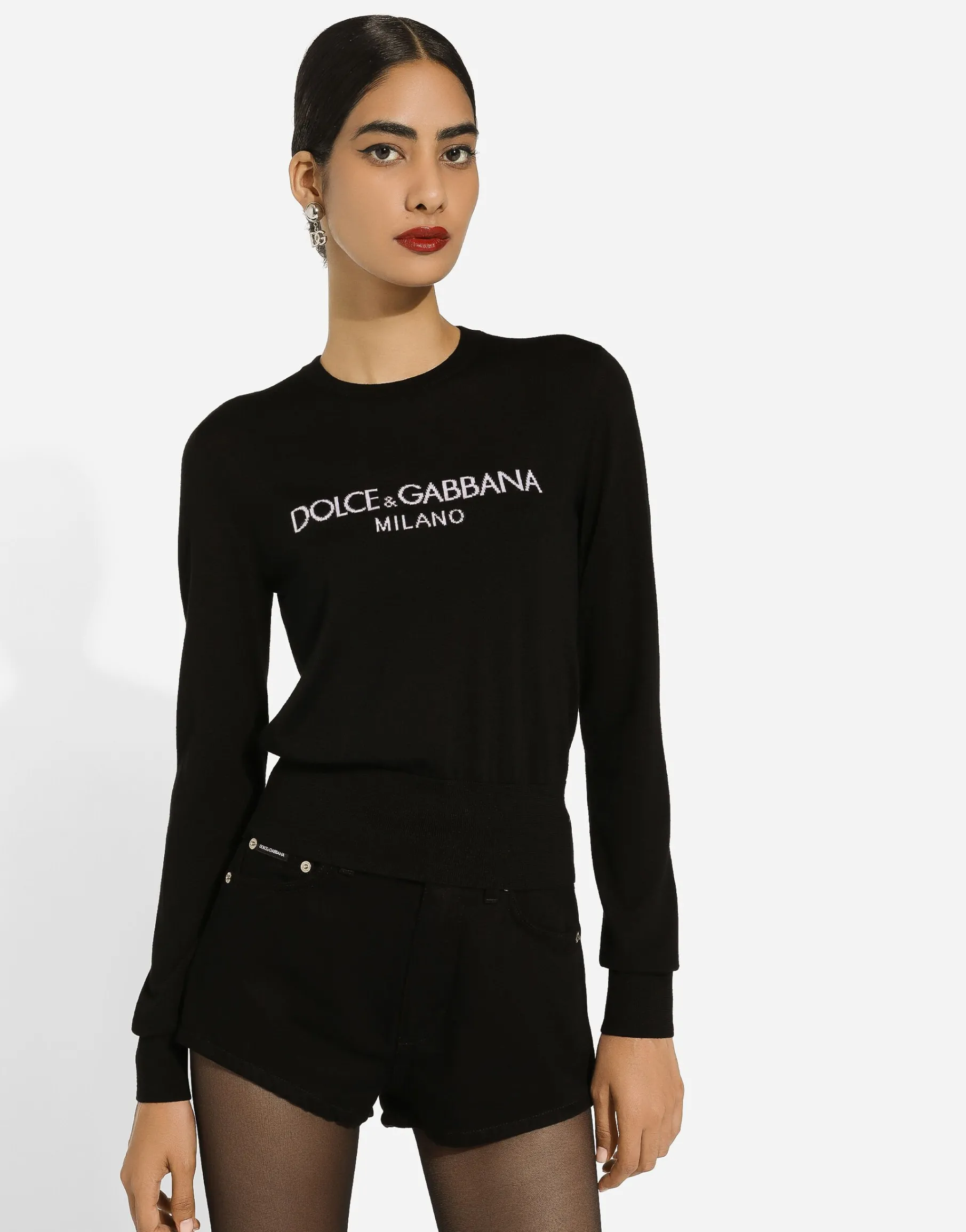 Wool sweater with Dolce&Gabbana logo inlay