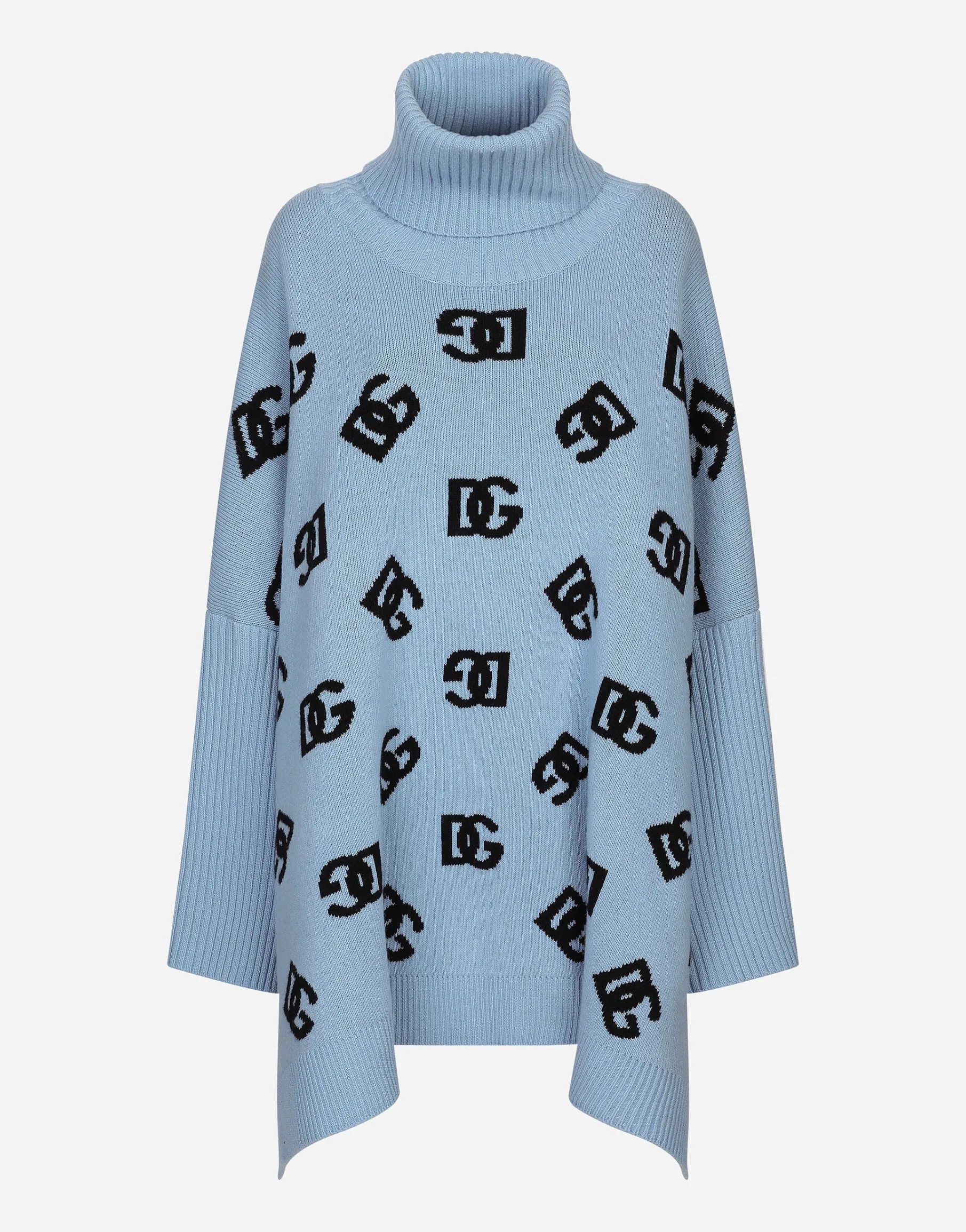 Wool turtle-neck poncho with DG logo inlay