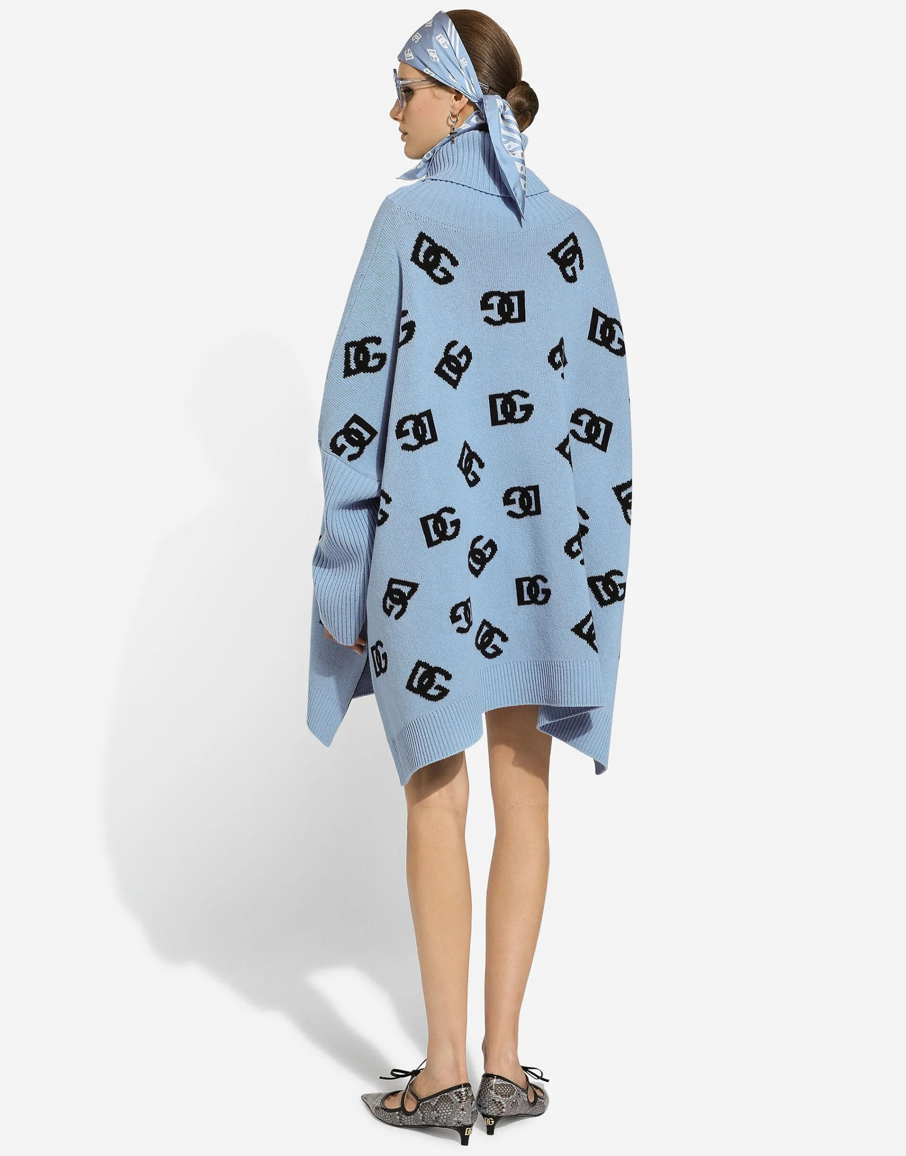 Wool turtle-neck poncho with DG logo inlay