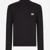 Wool turtle-neck sweater with branded tag