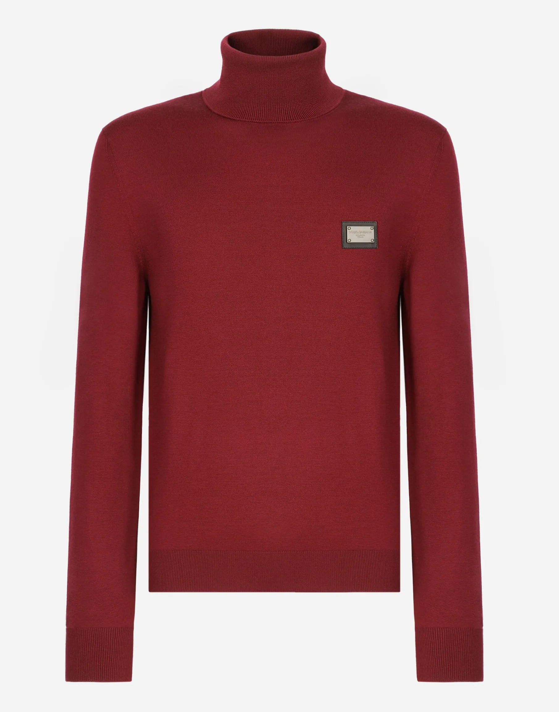 Wool turtle-neck sweater with branded tag