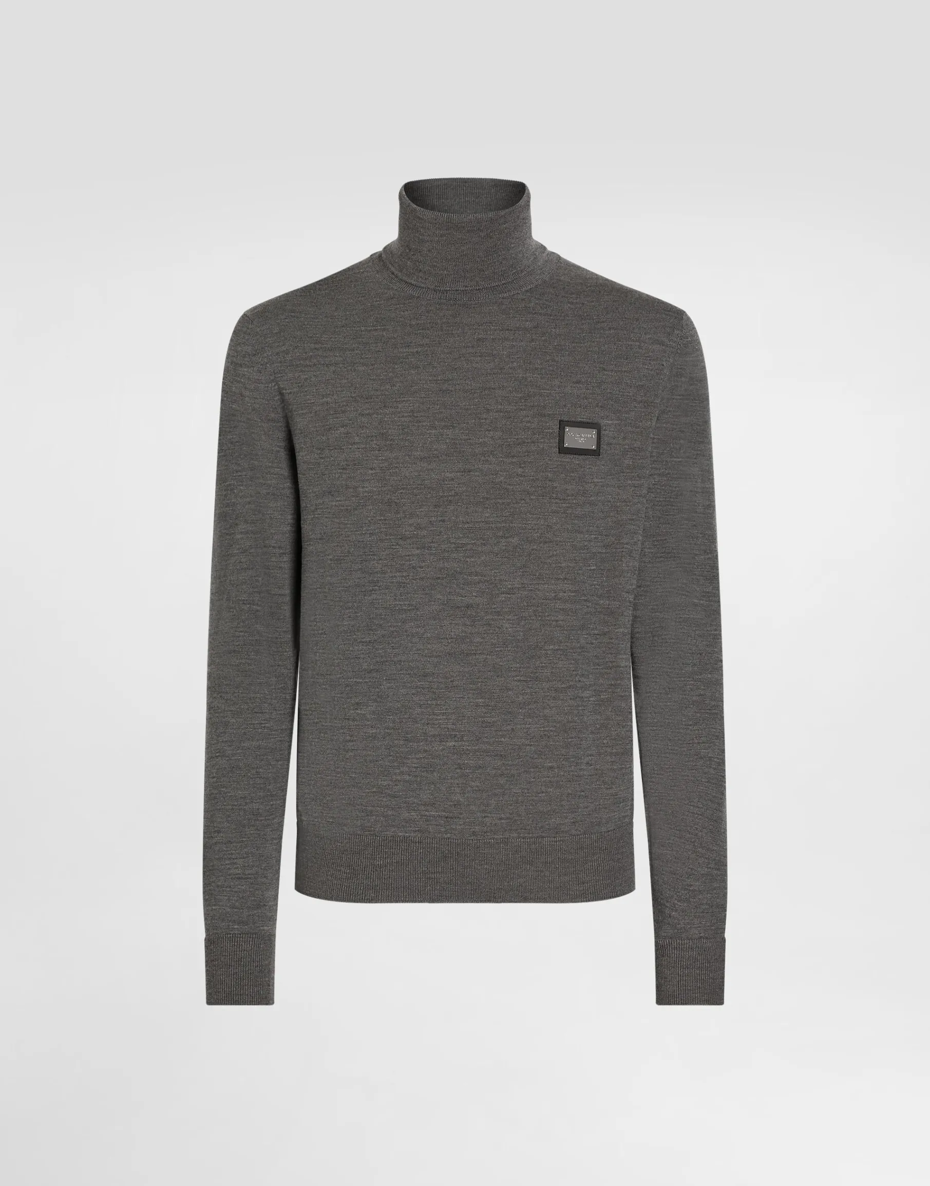 Wool turtle-neck sweater with branded tag