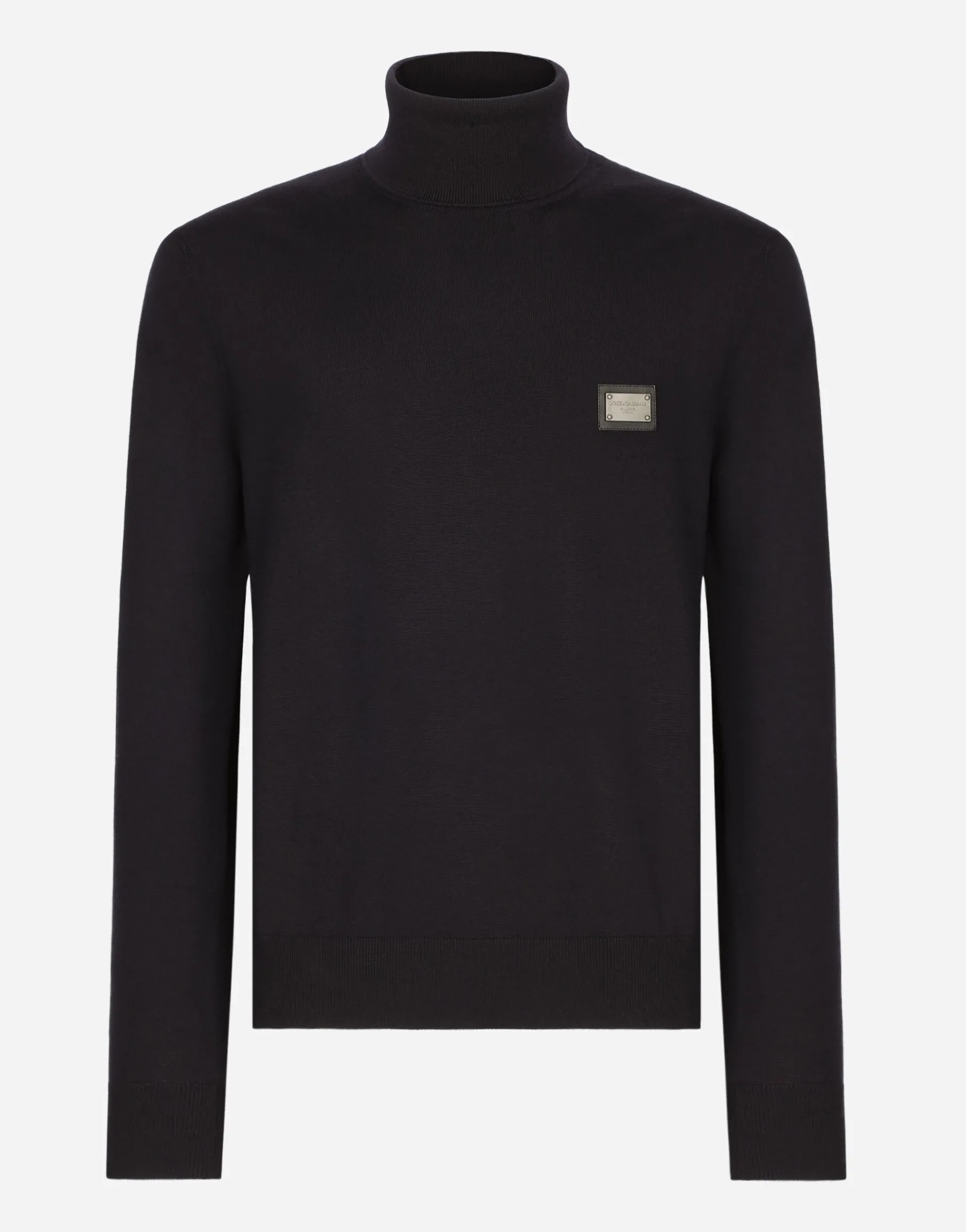 Wool turtle-neck sweater with branded tag